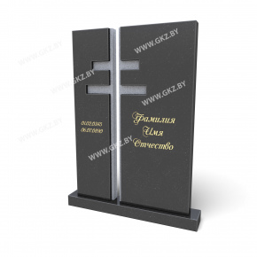 Вертикальный памятник из черного гранита прямоугольной формы с вертикальной прорезью и высеченным внутри серым крестом